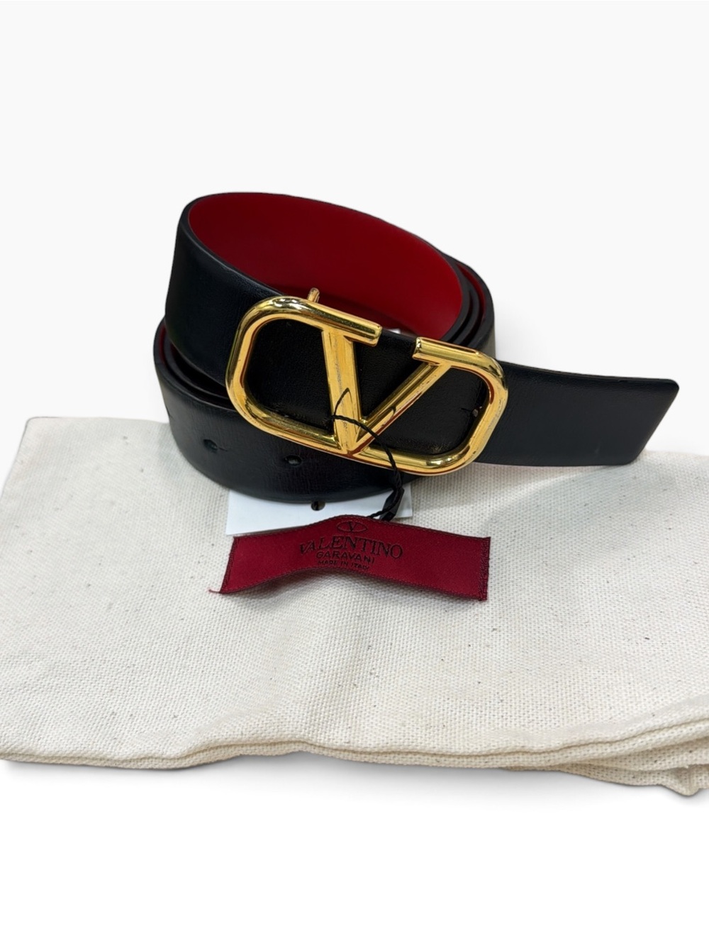 Valentino Garavani Reversible Black/Red Leather VLogo Signature Belt 90/36